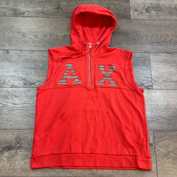 Vintage 90s AX Armani Exchange LoGo Sleeveless Red Sweatshirt Hoodie Vest - XL - Picture 1 of 7